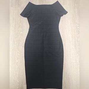 Haute Monde Black Off-Shoulder Midi Sheath Dress